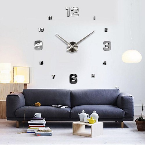 

Frameless Large DIY Wall Clock, Modern 3D Wall Clock with Mirror Numbers Stickers for Office Living Room Bedroom Kitchen Bar Clock Plate