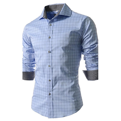 

Men's Shirt Plaid Plus Size Print Long Sleeve Daily Tops Business Streetwear White Dark Blue Light Blue