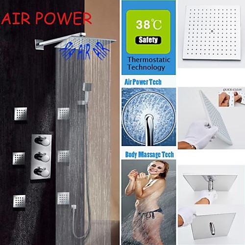 

Shower Faucet Set - Handshower Included Thermostatic Rain Shower Contemporary Chrome Wall Mounted Brass Valve Bath Shower Mixer Taps