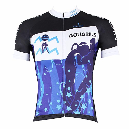 

ILPALADINO Men's Short Sleeve Cycling Jersey Blue Bike Jersey Top Breathable Quick Dry Ultraviolet Resistant Sports Clothing Apparel