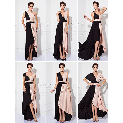 

Sheath / Column Color Block Holiday Cocktail Party Prom Dress V Neck Sleeveless Tea Length Knit with Sash / Ribbon Pleats 2021