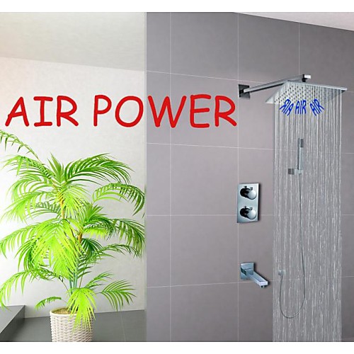 

Shower Faucet Set - Handshower Included Thermostatic Rain Shower Contemporary Chrome Wall Mounted Brass Valve Bath Shower Mixer Taps