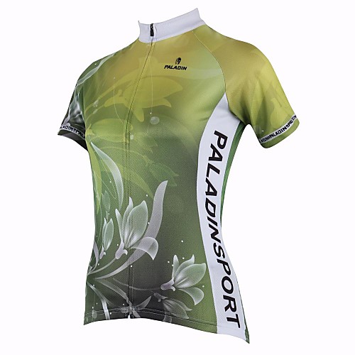 

ILPALADINO Women's Short Sleeve Cycling Jersey Green Floral Botanical Bike Top Road Bike Cycling Breathable Quick Dry Ultraviolet Resistant Sports Clothing Apparel