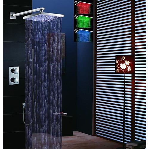 

Shower Faucet Set - Handshower Included Thermostatic LED Contemporary Chrome Ceiling Mounted Brass Valve Bath Shower Mixer Taps