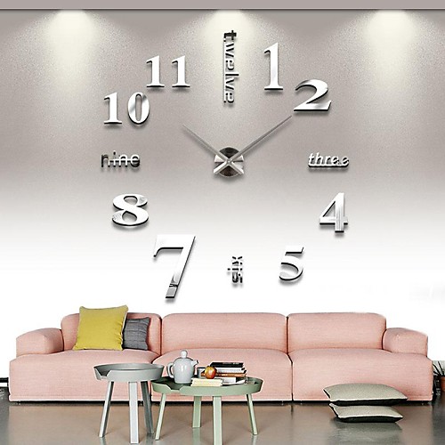 

Frameless Large DIY Wall Clock, Modern 3D Wall Clock with Mirror Numbers Stickers for Home Office Decorations Gift (Silver)