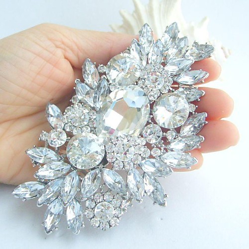 

Women's Crystal Brooches Flower Statement Ladies Luxury Fashion fancy Brooch Jewelry White Silver For Wedding Party Special Occasion Birthday Gift Casual