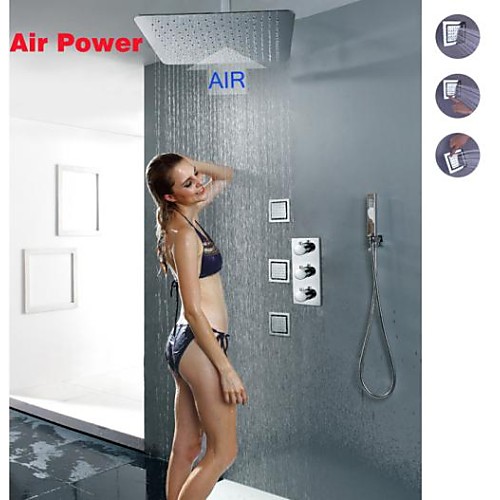 

Shower Faucet Set - Handshower Included Thermostatic Rain Shower Contemporary Chrome Wall Mounted Brass Valve Bath Shower Mixer Taps