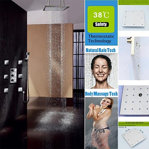 

Shower Faucet Set - Handshower Included Thermostatic LED Contemporary Chrome Wall Mounted Brass Valve Bath Shower Mixer Taps