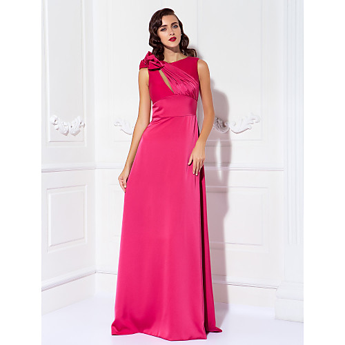 

Sheath / Column Elegant Prom Formal Evening Military Ball Dress Scoop Neck Sleeveless Floor Length Satin Chiffon with Side Draping 2021