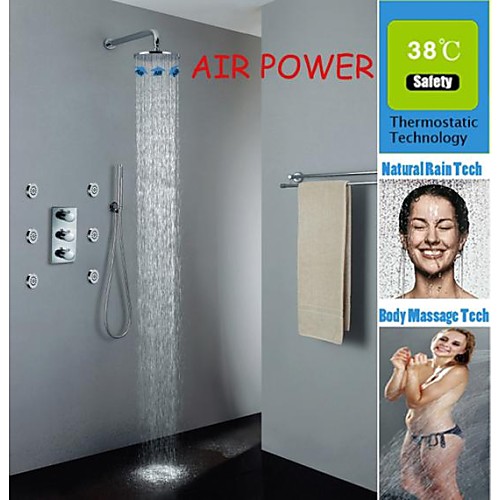 

Shower Faucet Set - Handshower Included Thermostatic Rain Shower Contemporary Chrome Wall Mounted Brass Valve Bath Shower Mixer Taps