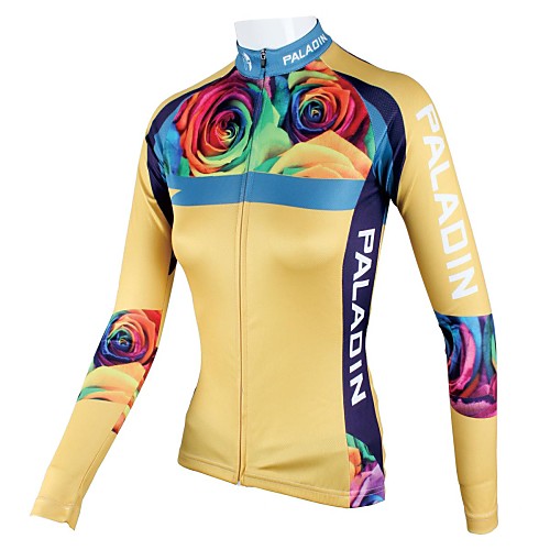 

ILPALADINO Women's Long Sleeve Cycling Jersey Yellow Floral Botanical Plus Size Bike Jersey Top Breathable Quick Dry Sports 100% Polyester Mountain Bike MTB Road Bike Cycling Clothing Apparel