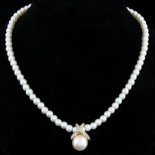 

Women's Pearl Pendant Necklace Pearl Necklace Ladies Elegant Bridal Pearl Sterling Silver Imitation Pearl Silver Golden Necklace Jewelry For Wedding Party Daily / Silver Plated / Rhinestone