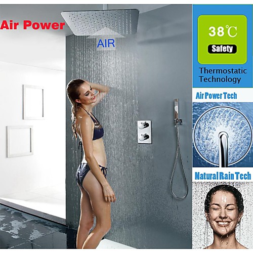 

Shower Faucet Set - Handshower Included Thermostatic Rain Shower Contemporary Chrome Wall Mounted Brass Valve Bath Shower Mixer Taps