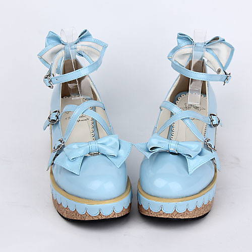 

Women's Lolita Shoes Sweet Lolita Wedge Wedge Heel Shoes Bowknot 5 cm Blue Pink PU Leather / Polyurethane Leather Polyurethane Leather Halloween Costumes / Princess