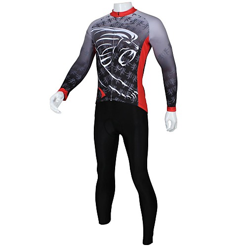 

ILPALADINO Men's Long Sleeve Cycling Jersey with Tights Winter Polyester Grey Floral Botanical Bike Clothing Suit Breathable Quick Dry Sports Floral Botanical Mountain Bike MTB Clothing Apparel