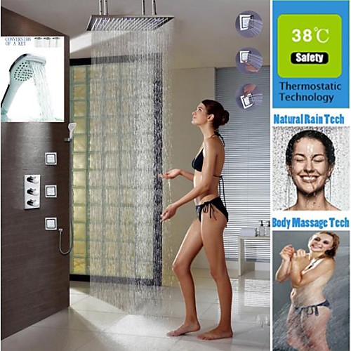 

Shower Faucet Set - Handshower Included Thermostatic LED Contemporary Chrome Ceiling Mounted Brass Valve Bath Shower Mixer Taps