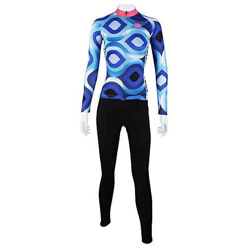 

ILPALADINO Women's Long Sleeve Cycling Jersey with Tights Winter Polyester Blue Plus Size Bike Clothing Suit Windproof Breathable Quick Dry Back Pocket Sports Lines / Waves Mountain Bike MTB Road