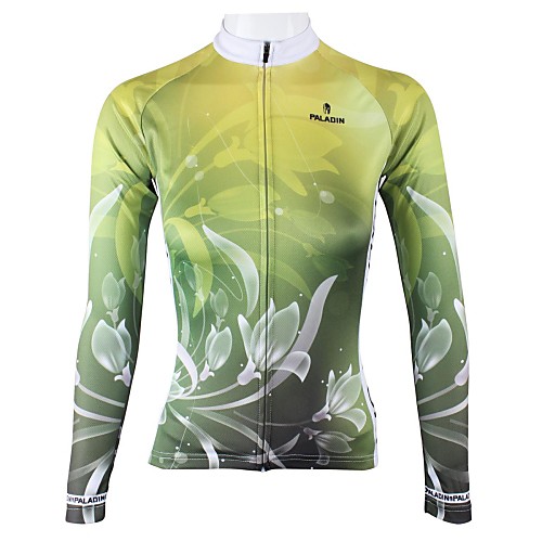 

ILPALADINO Women's Long Sleeve Cycling Jersey Winter Green Floral Botanical Bike Jersey Top Breathable Quick Dry Sports Clothing Apparel / High Elasticity