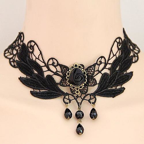 

Women's Onyx Choker Necklace Pendant Necklace Bib Drop Flower Ladies Elegant Vintage European Lace Alloy Black Necklace Jewelry For Wedding Party Daily Cosplay Costumes