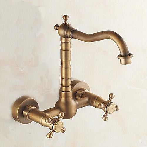 

Victoria Antique Brass Bar / ­Prep Wall Mounted Traditional Kitchen Taps Two Holes-Kitchen faucet