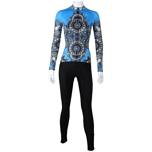 

ILPALADINO Women's Long Sleeve Cycling Jersey with Tights Bule / Black Plus Size Bike Clothing Suit Windproof Breathable Quick Dry Back Pocket Sports Patterned Mountain Bike MTB Road Bike Cycling
