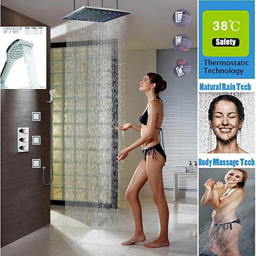 

Shower Faucet Set - Handshower Included Thermostatic LED Contemporary Chrome Wall Mounted Brass Valve Bath Shower Mixer Taps / Three Handles Five Holes