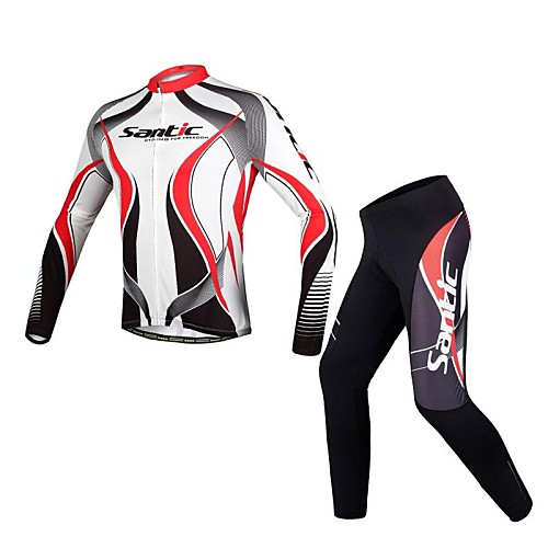

SANTIC Men's Long Sleeve Cycling Jersey with Tights Winter Polyester White / Black Bike Jersey Tights Clothing Suit Breathable Reflective Strips Sports Curve Mountain Bike MTB Road Bike Cycling