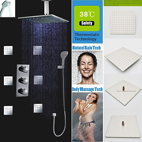 

Shower Faucet Set - Handshower Included Thermostatic LED Contemporary Chrome Wall Mounted Brass Valve Bath Shower Mixer Taps