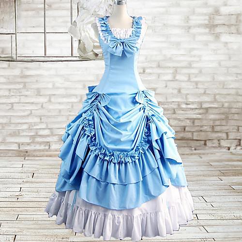 

Maria Antonietta Gothic Lolita Vacation Dress Dress Prom Dress Cotton Japanese Cosplay Costumes Ink Blue Vintage Sleeveless Long Length