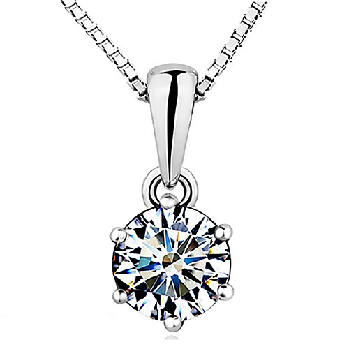 

Women's Diamond Cubic Zirconia Pendant Necklace Solitaire Round Cut Crown Ladies Basic Elegant Sterling Silver Zircon Cubic Zirconia White Necklace Jewelry For Wedding Party Gift Daily Casual