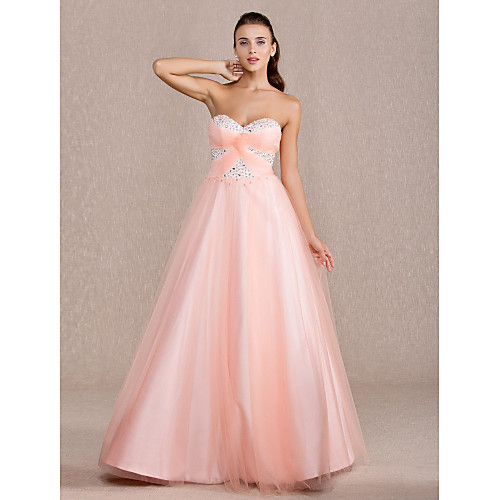 

Ball Gown Open Back Quinceanera Prom Formal Evening Dress Sweetheart Neckline Sleeveless Floor Length Tulle with Criss Cross Beading 2021