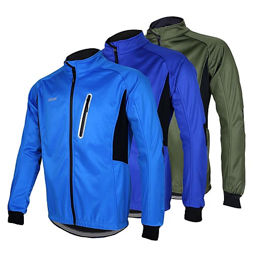 

Arsuxeo Men's Cycling Jacket Bike Jacket / Top Windproof, Waterproof, Fleece Lining Solid Colored Polyester, Spandex, Fleece Winter Dark Blue / Army Green / Sky Blue Road Cycling Relaxed Fit Bike Wear