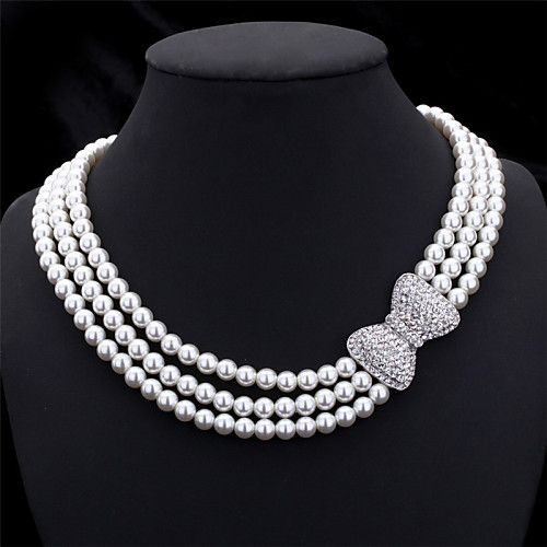 

Women's Clear Necklace Bow Ladies everyday Imitation Pearl Rhinestone White Necklace Jewelry For Wedding Party Special Occasion Anniversary Birthday Gift