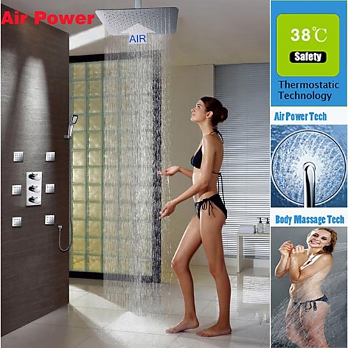 

Shower Faucet Set - Handshower Included Thermostatic Rain Shower Contemporary Chrome Ceiling Mounted Brass Valve Bath Shower Mixer Taps