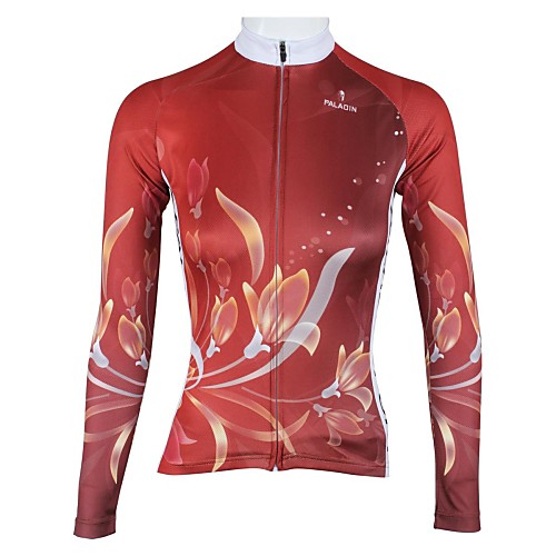 

ILPALADINO Women's Long Sleeve Cycling Jersey Winter Red Floral Botanical Plus Size Bike Jersey Top Mountain Bike MTB Road Bike Cycling Breathable Quick Dry Sports Clothing Apparel / High Elasticity