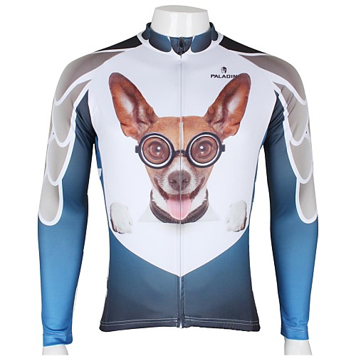 

ILPALADINO Men's Long Sleeve Cycling Jersey Winter WhiteSky Blue Dog Animal Cartoon Bike Jersey Top Mountain Bike MTB Road Bike Cycling Breathable Quick Dry Ultraviolet Resistant Sports Clothing