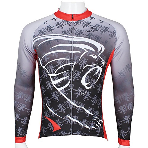 

ILPALADINO Men's Long Sleeve Cycling Jersey Winter Polyester Gray Lion Bike Top Mountain Bike MTB Road Bike Cycling Breathable Quick Dry Ultraviolet Resistant Sports Clothing Apparel