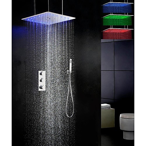 

Shower Faucet Set - Handshower Included Thermostatic LED Contemporary Chrome Ceiling Mounted Brass Valve Bath Shower Mixer Taps