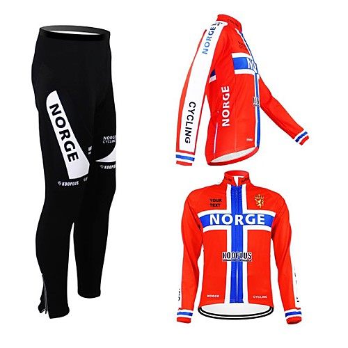 

Customized Cycling Clothing Men's Women's Long Sleeve Cycling Jersey with Tights Norway National Flag Bike Clothing Suit Thermal / Warm Fleece Lining Breathable Waterproof Zipper Reflective Strips