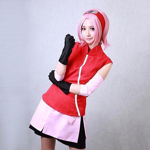 

Inspired by Naruto Sakura Haruno Anime Cosplay Costumes Japanese Cosplay Suits Patchwork Sleeveless Coat Skirt Armlet For Women's / Shorts / Gloves / Gloves / Shorts