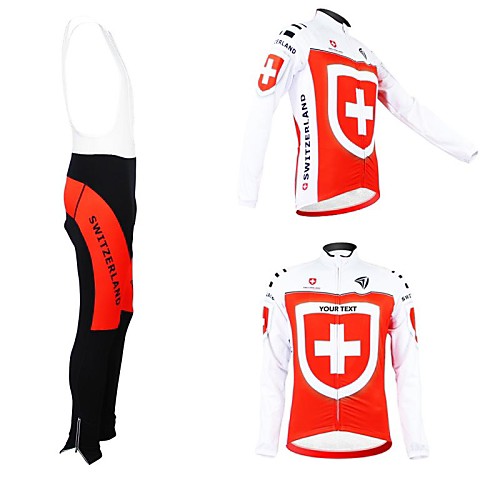 

Customized Cycling Clothing Men's Women's Long Sleeve Cycling Jersey with Bib Tights Switzerland National Flag Bike Clothing Suit Thermal / Warm Fleece Lining Breathable Waterproof Zipper Reflective