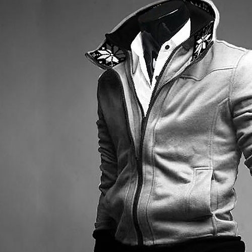 

Men's Solid Colored Modern Style Hoodie Spring & Fall Long Sleeve Cotton Coat Tops Gray