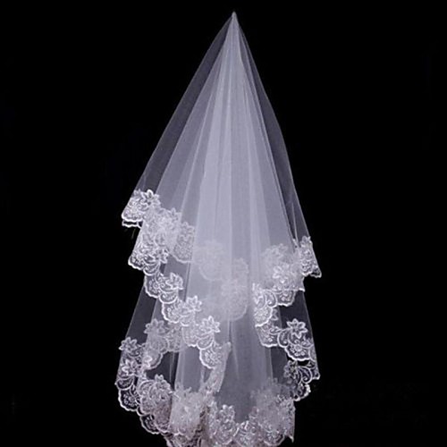

One-tier Lace Applique Edge Wedding Veil Fingertip Veils / Headpieces with Veil with 59.06 in (150cm) Lace / Tulle