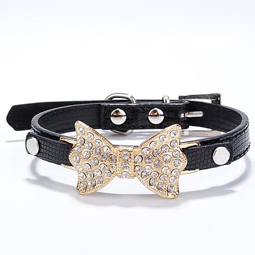 

Cat Dog Collar Rhinestone PU Leather Golden Red