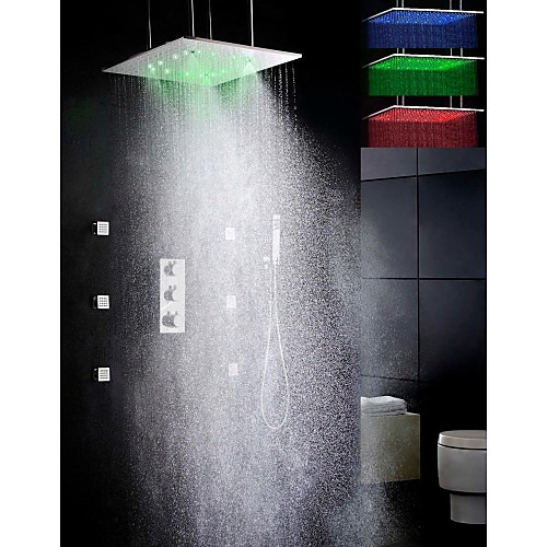 

Shower Faucet Set - Handshower Included Thermostatic LED Contemporary Chrome Ceiling Mounted Brass Valve Bath Shower Mixer Taps