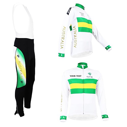 

Customized Cycling Clothing Men's Women's Long Sleeve Cycling Jersey with Bib Tights Australia National Flag Bike Jersey Bib Tights Clothing Suit Thermal / Warm Fleece Lining Breathable Waterproof