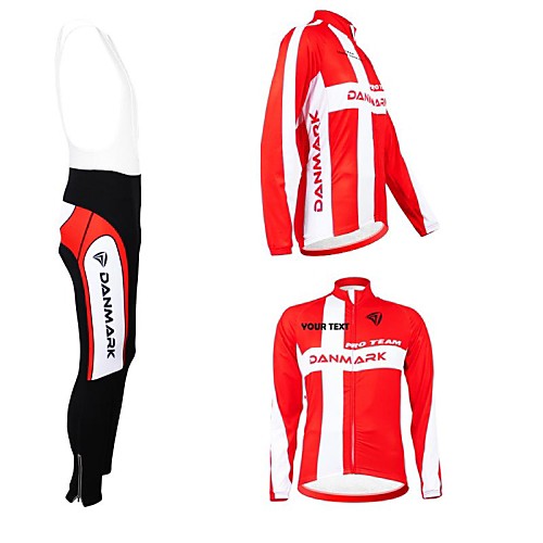 

Customized Cycling Clothing Men's Women's Long Sleeve Cycling Jersey with Bib Tights Denmark National Flag Bike Jersey Clothing Suit Breathable Waterproof Zipper Reflective Strips Polyester