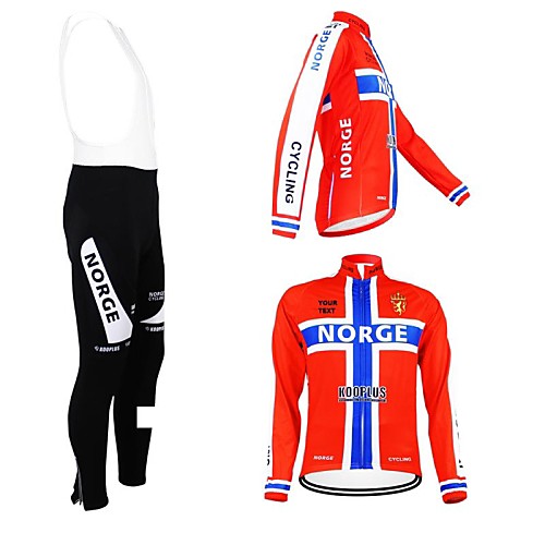 

Customized Cycling Clothing Men's Women's Long Sleeve Cycling Jersey with Bib Tights Norway National Flag Bike Clothing Suit Thermal / Warm Fleece Lining Breathable Waterproof Zipper Reflective Strips