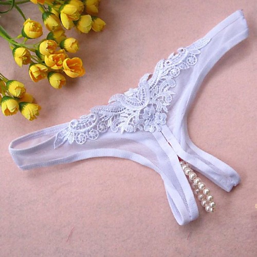 

Women's Beaded Lace / Cotton G-strings & Thongs Panties / Ultra Sexy Panty Solid Colored Low Waist White Black Purple One-Size