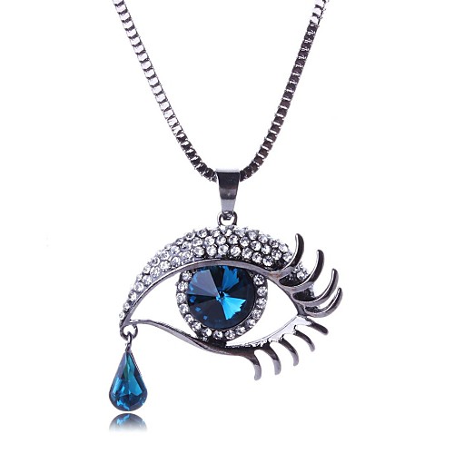 

Crystal Pendant Necklace Ladies Party Vintage Gemstone & Crystal Rhinestone Alloy Black Blue Necklace Jewelry For